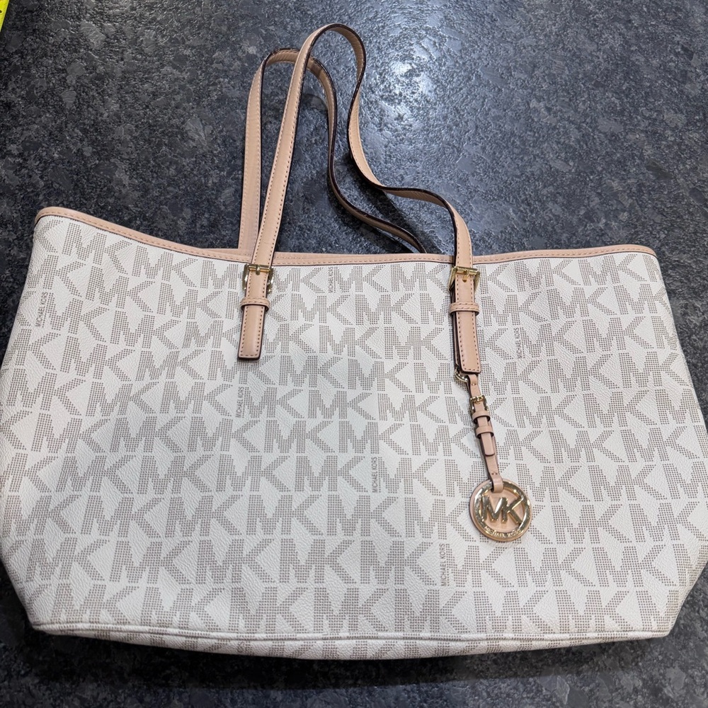 Michael Kors Cream and Tan Logo Tote